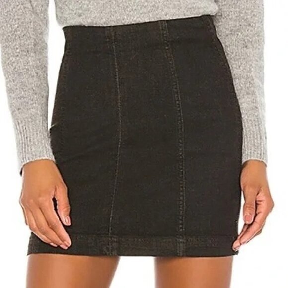 Free People Modern Femme Black Denim Mini Skirt 8 - Picture 1 of 4